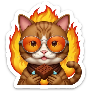Cat with sunglasses and chocolate and a Fire  sticker
