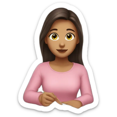 white girl with dark brown hair lights pink candles and studies at her desk green eyes sticker