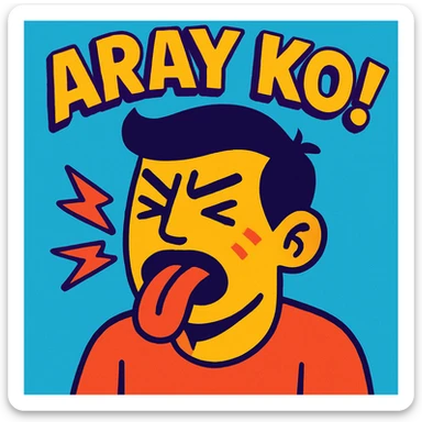 a guy with his tongue out and the words 'aray ko' in vibrant toon style sticker