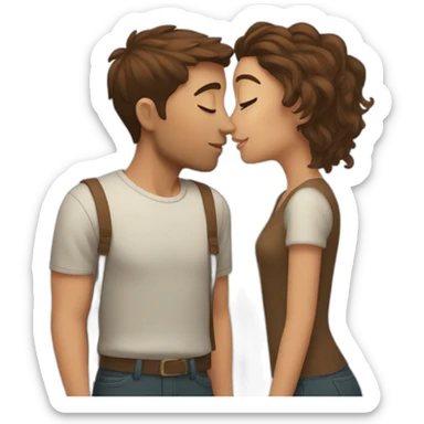 Brown haired girl kissing brown hair guy sticker