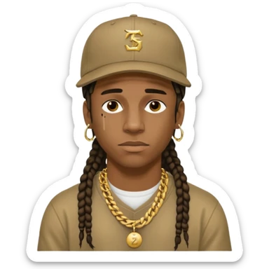 Travis Scott with gold chain necklace, wearing hat, dreadlock hair  sticker