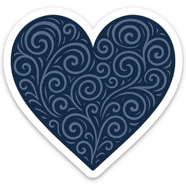 heart with a swirling navy pattern, digital illustration sticker