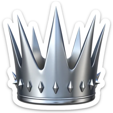 A spiked crown emoji made of silver chrome, sharp yet rounded metallic spikes, glossy reflections, aggressive luxury swag aesthetic, iOS emoji style, centered, clean white background sticker