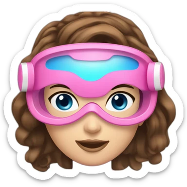 woman large and straight brown hair, pink diving mask with a single crystal with blue eyes. underwater swinsuit sticker