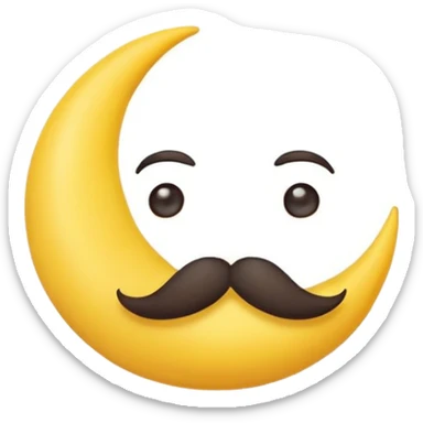 crescent moon with a funny mustache and cute smiling face sticker