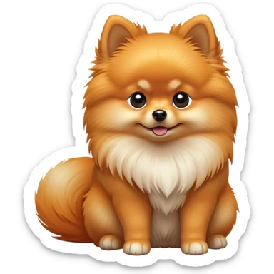 cinematic-[pomeranian]-realistic-full-body-sitting-emoji,-tail-resting-loosely-beside-its-paws,-head-tilted-dramatically, -fluffy-[orange]-fur,-simplified-yet-realistic-focused-features,-highly-detailed,-glowing-with-an-almost-sarcastic-glow sticker