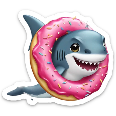 Cute shark puts on a donut for swimming sticker