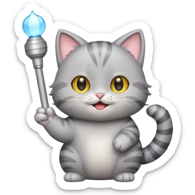 chibi cute gray cat waving holding a light stick sticker