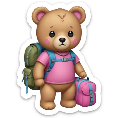  Teddy bear camping pink sticker