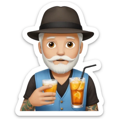  tatoo guy Drink holders with hat white hair white bearded  sticker