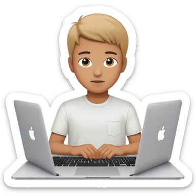 20 years old boy behind a macbook sticker