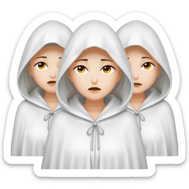 3 mysterious women in white hooded cloaks that cover their eyes sticker