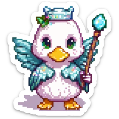 a cute fairy duck holding a wand pixel art sticker