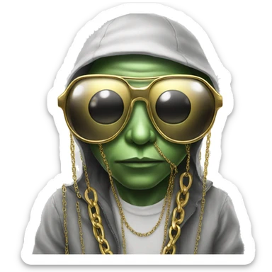alien whit gold chain and glasses and drip sticker
