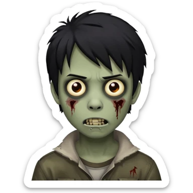 Boy, zombie, black hair, medium long, emo, shaggy, dark, spooky, creepy expression sticker