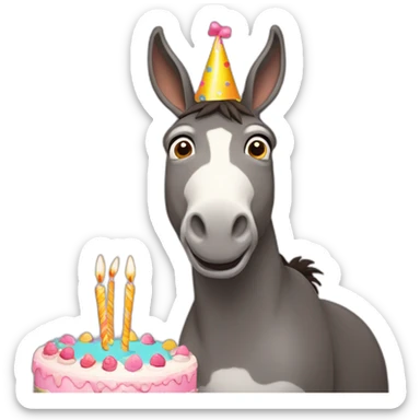 donkey with a birthday cake sticker