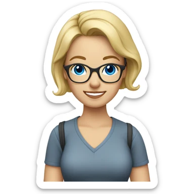Teacher with glasses at desk blonde short hair blue eyes casual sticker