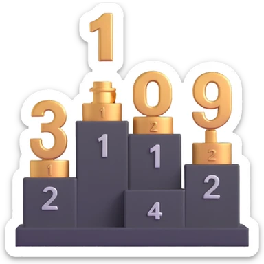 podium with gold 1st, silver 2nd, bronze 3rd positions and large numbers sticker