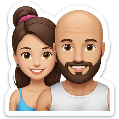 Muscular Bald man with a beard crazy in love with his young brunette wife  sticker
