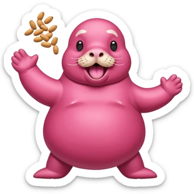 Pink Walrus dancing with peanuts sticker