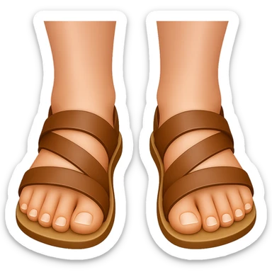 Front view of feet in ancient style sandals, emoji style, transparent background. sticker