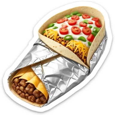 hyper realistic burrito half wrapped in foil sticker