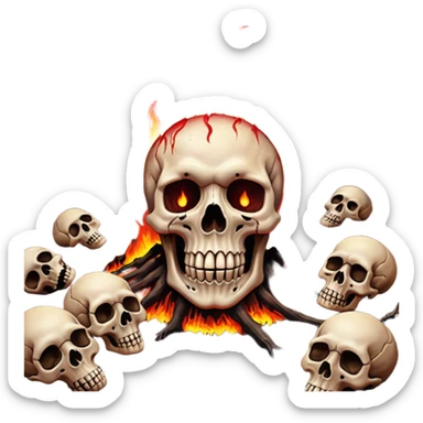 A burning hell landscape in the style of rott8ng corpses in the style of your bloody skull art. More detailed, extreme detail in a realistic style  sticker