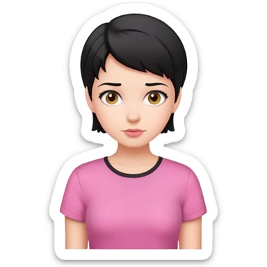girl with short black hair wearing a pink shirt sticker