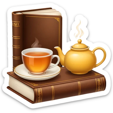 A cup of tea next to a book sticker