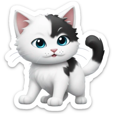 White and black cat playing sticker