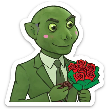 White man with roses and chocolates sticker