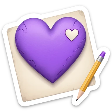 paper with emptu Hand drawn purple heart  with pencil sticker