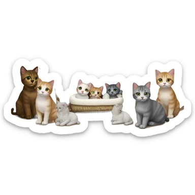 Cat nativity scene with five kittens sticker