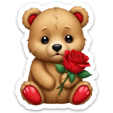 Cute bear with sad puppy dog crying eyes holding roses with this  sticker