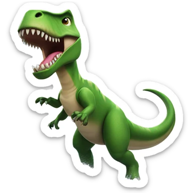 a t-rex surfing a wave sticker
