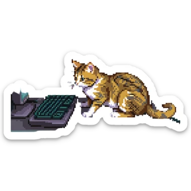 tabby cat playing computer game sticker