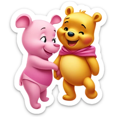 Winnie the Pooh and Piglet with sparkles in a pink heart sticker