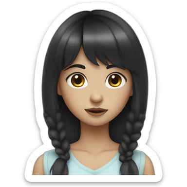 girl with dark brown hair, thick bangs, blue eyes sticker
