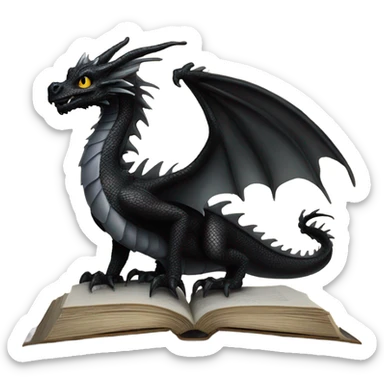 Black dragon reading a book sticker