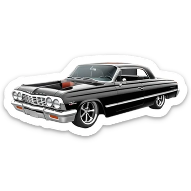 Satan’s streamlined Hot rod custom 1964 impala low rider four door carbon hood  side-mounted under-door chrome exhaust pipes driving straight to hell  sticker