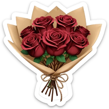 Bouquet of the darkest really dark brown roses in a paper package sticker