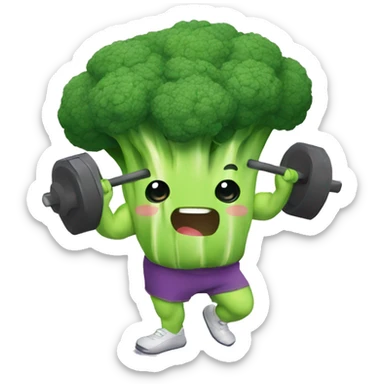 kawaii cute strong broccoli exercising in the gym sticker