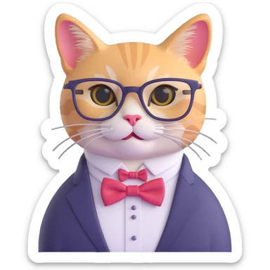 charming cat with bow tie and big glasses, geeky style sticker