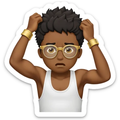black boy in stringer with gold glasses frustrated pulling hair sticker