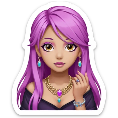 hime gyaru girl with long straight pink and purple hair, tattoos, dark makeup sticker