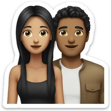 girl with black long hair with her boyfriend and he is tan with black hair sticker