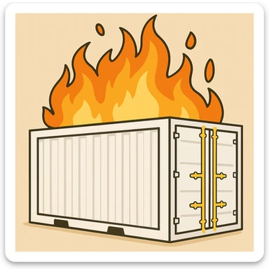 Change the shipping container to white, keep the fire and flat toon style the same sticker