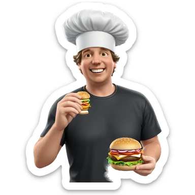 smiling chef with burger cup sticker