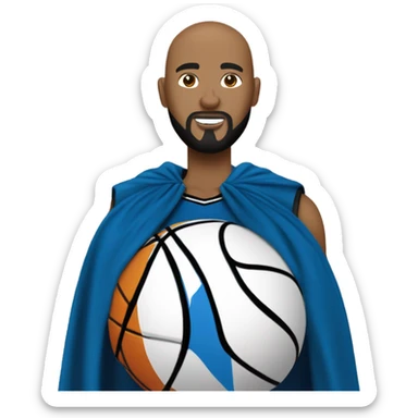 The bald head beard and goatee basketball with blue and black NYK cape. sticker