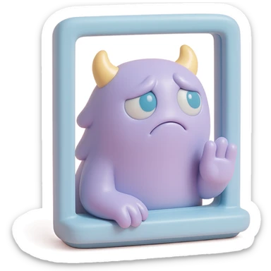 monster looking out a window, longing expression, soft pastel palette, toy-like vinyl figure style sticker